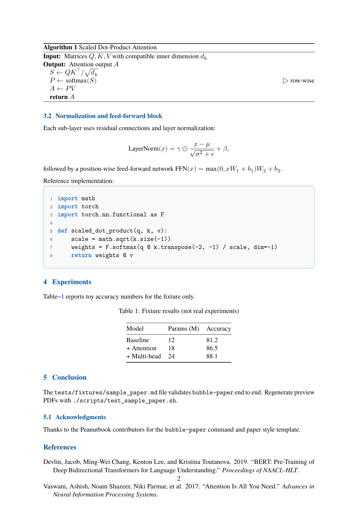 Single-column paper — algorithm, math, and code with line numbers